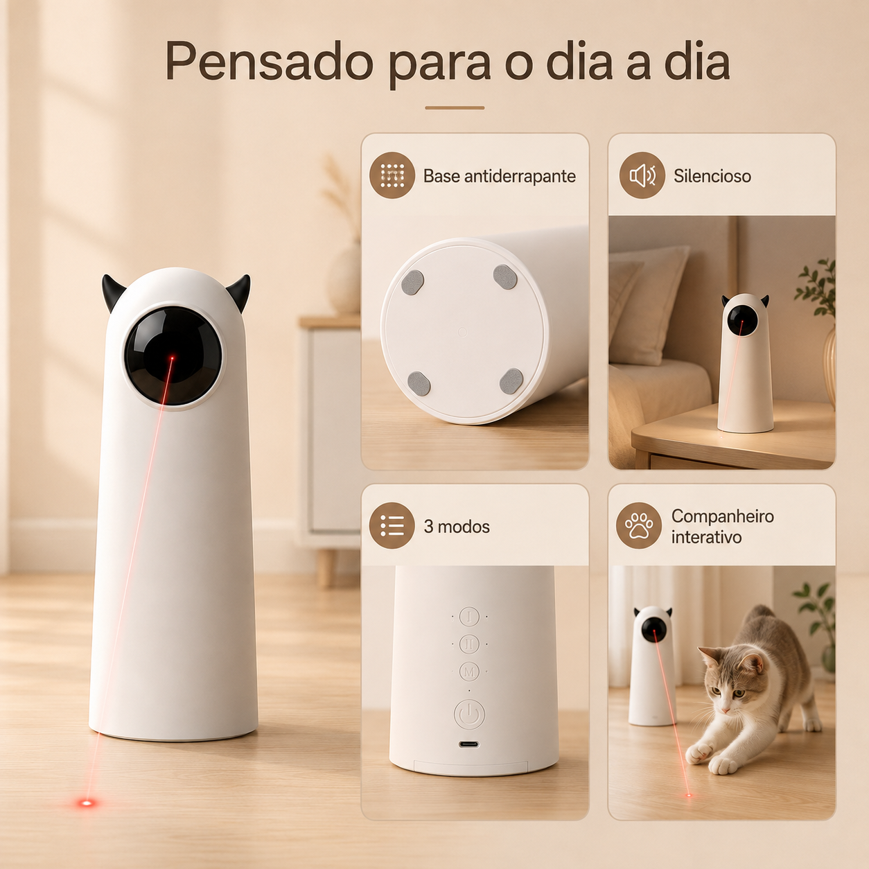 Laser Interativo Automático para Gatos | 3 Modos