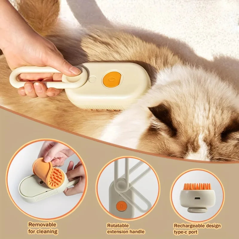 Revolutionary Pet Steam Spray Comb: Effortless Detangling and Deshedding Grooming Brush for Cats and Dogs - No-Wash Home Use