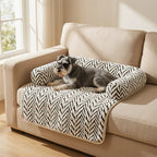 Pet Sofa Bed Mat with Side Bolsters Soft Fluffy Couch Protector Mat Anti-Slip Dog Cat Bed Sleeping Cushion for Small Medium Pets