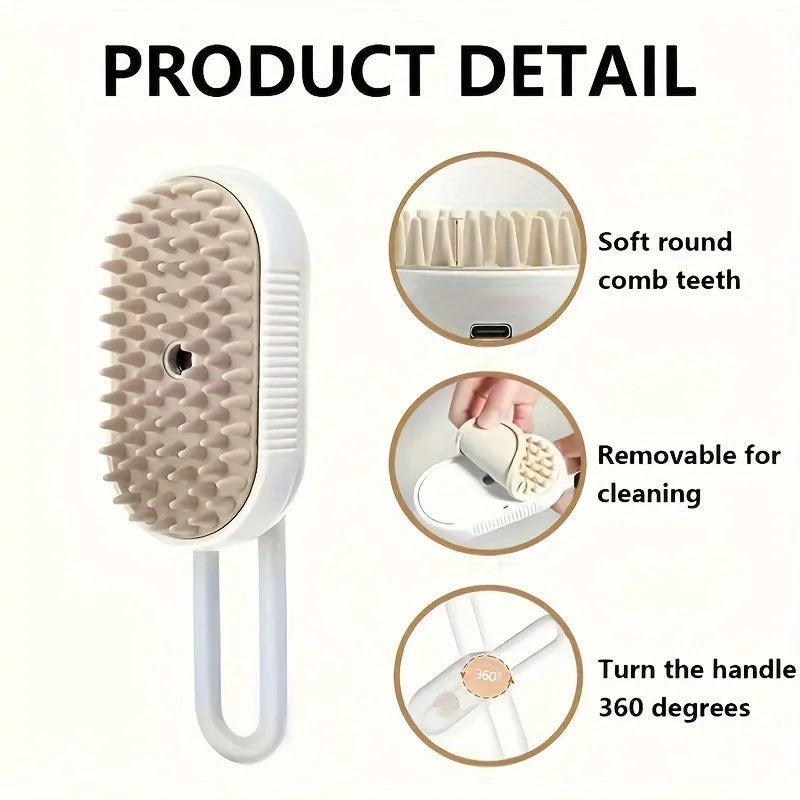 Revolutionary Pet Steam Spray Comb: Effortless Detangling and Deshedding Grooming Brush for Cats and Dogs - No-Wash Home Use