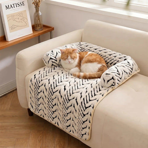 Pet Sofa Bed Mat with Side Bolsters Soft Fluffy Couch Protector Mat Anti-Slip Dog Cat Bed Sleeping Cushion for Small Medium Pets