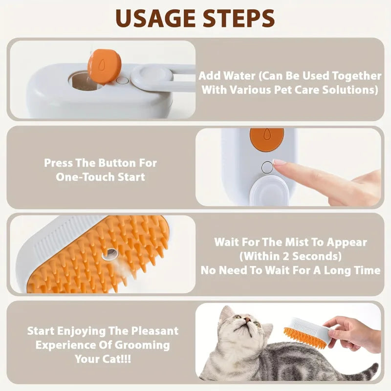 Revolutionary Pet Steam Spray Comb: Effortless Detangling and Deshedding Grooming Brush for Cats and Dogs - No-Wash Home Use