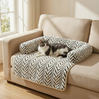 Pet Sofa Bed Mat with Side Bolsters Soft Fluffy Couch Protector Mat Anti-Slip Dog Cat Bed Sleeping Cushion for Small Medium Pets
